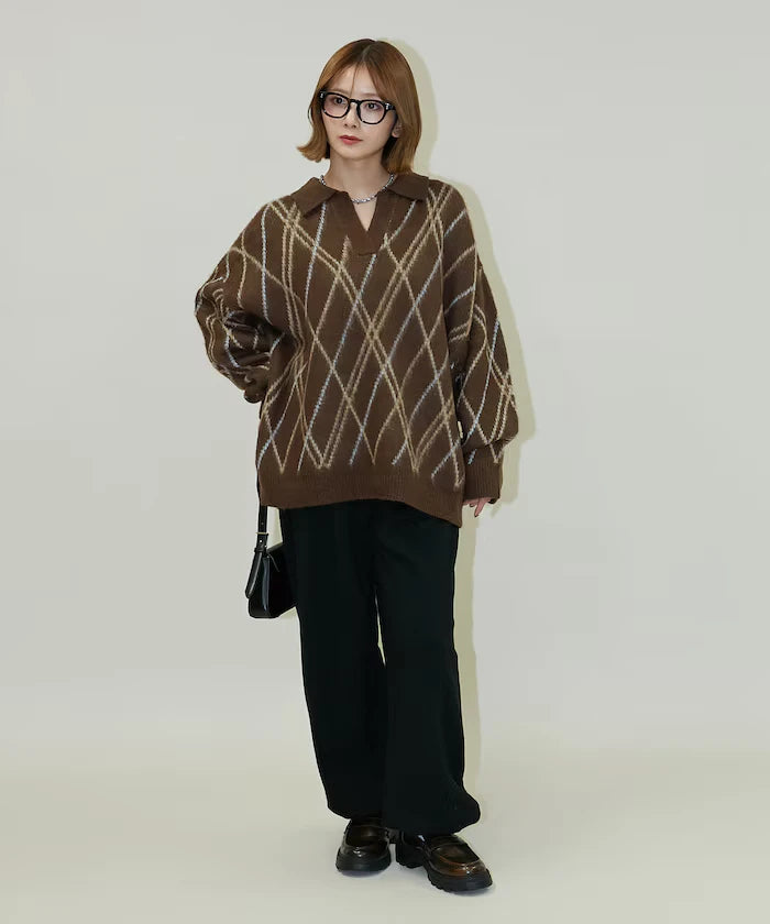 Checked pattern mohair touch skimmer knit limited edition