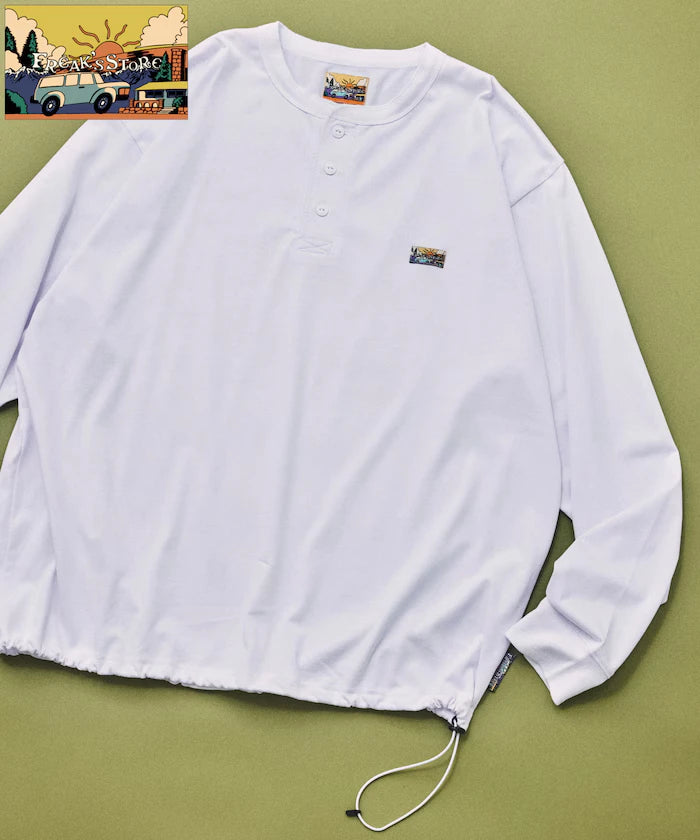 FREAK'S STORE for BEACH & FES Relax Fit One Point Logo Spindle Henley Neck Long Sleeve T-Shirt