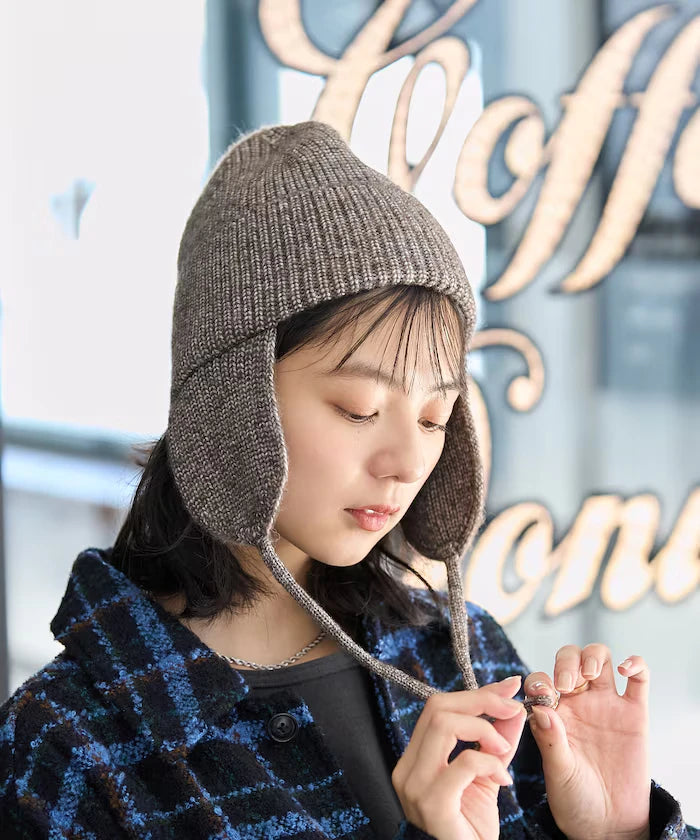 Mix Yarn Ear-Added Knit Cap
