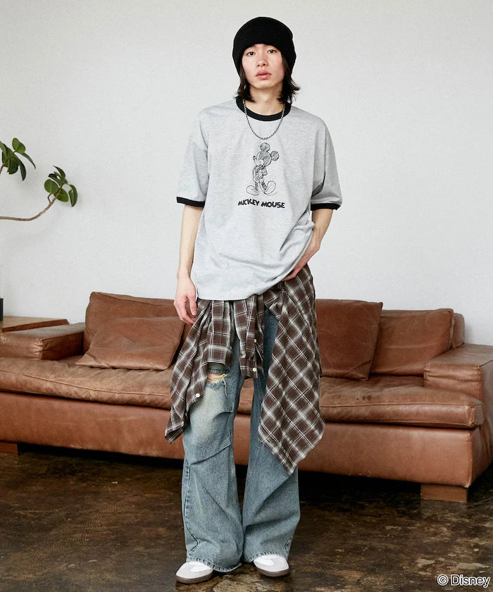 <Functional Material>Mickey Mouse/Sketch Ringer T-Shirt Limited Edition