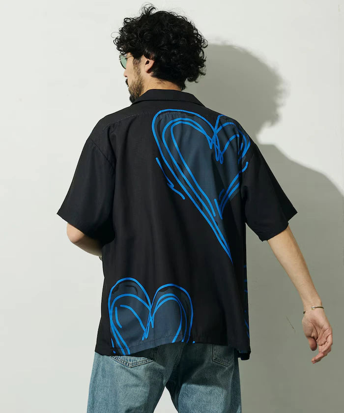 Open Collar Big Pattern Short Sleeve Shirt / Big Silhouette