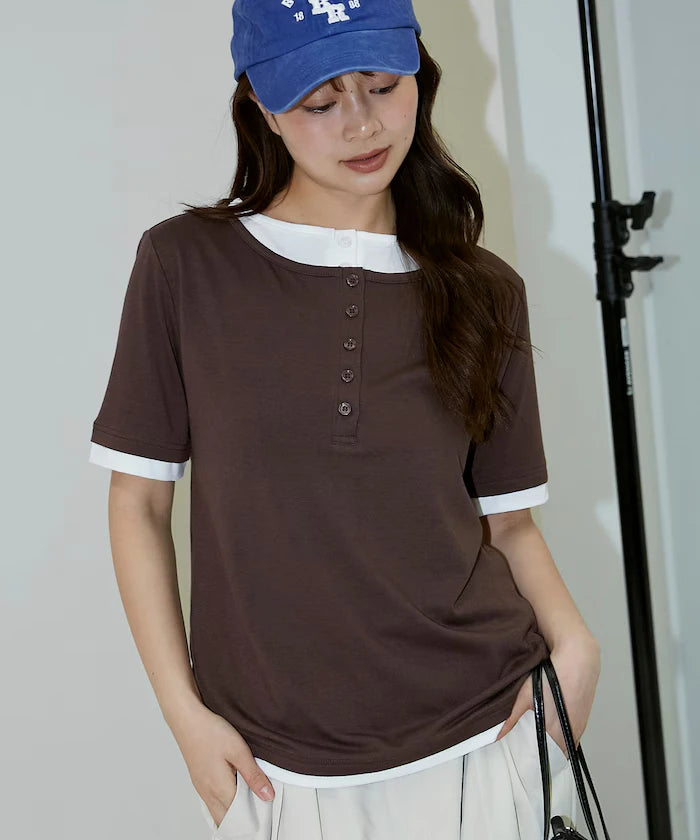 Layered Color Scheme Henley Neck T-Shirt Limited Edition