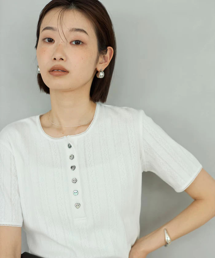 Henry Neck Knitted Lace T-Shirt