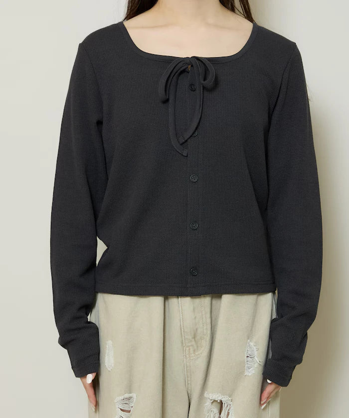 Mini Waffle Ribbon Cardigan