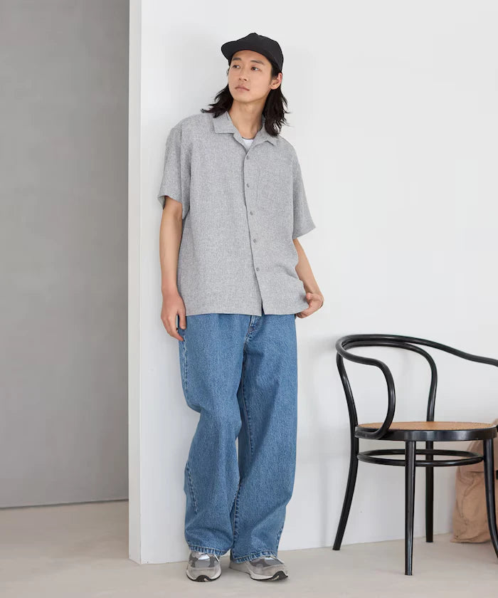 Dry Touch Summer Tweed Short Sleeve Open Collar Shirt