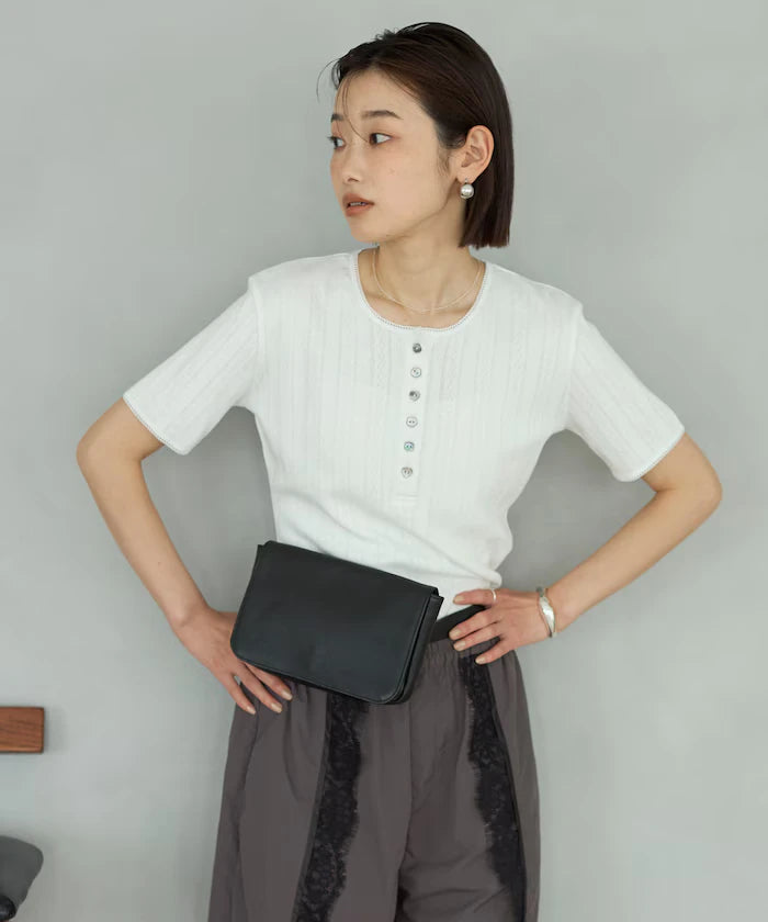 Henry Neck Knitted Lace T-Shirt