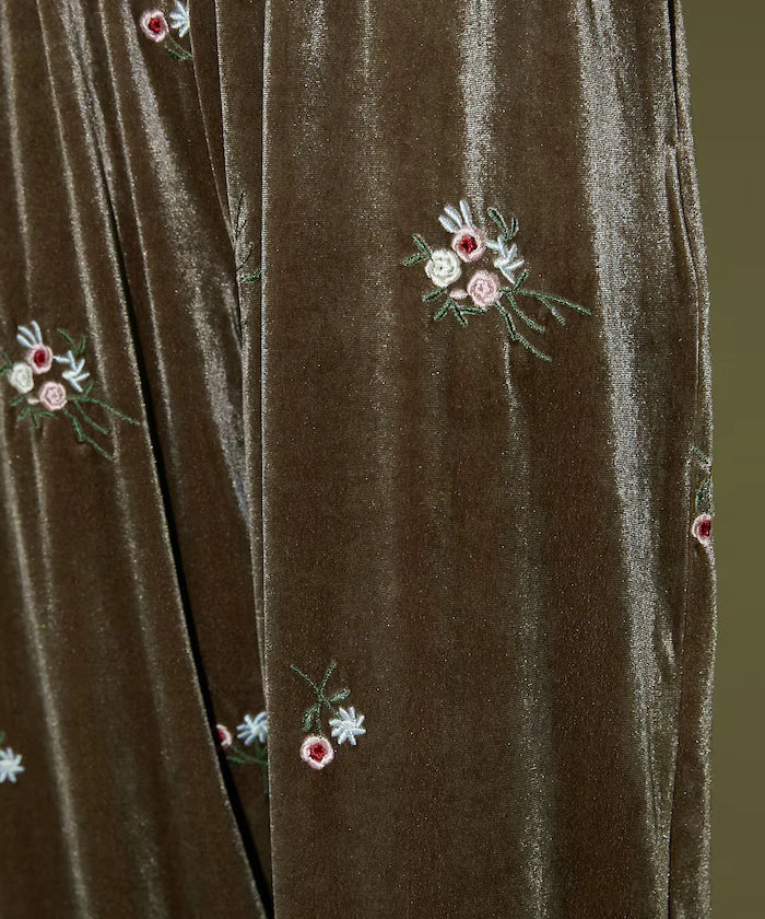 Flower Embroidery Velvet Easy Pants Limited Edition