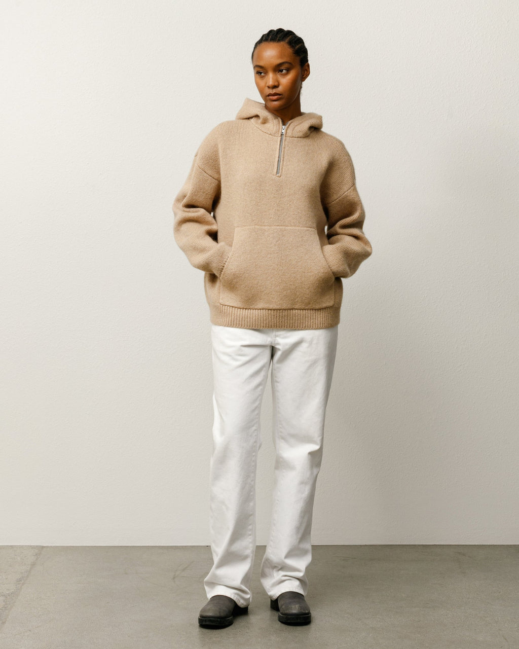 QUARTER ZIP KNIT HOODIE