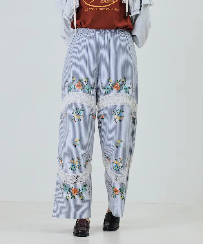 India Flower Cross Embroidery Lace Pants