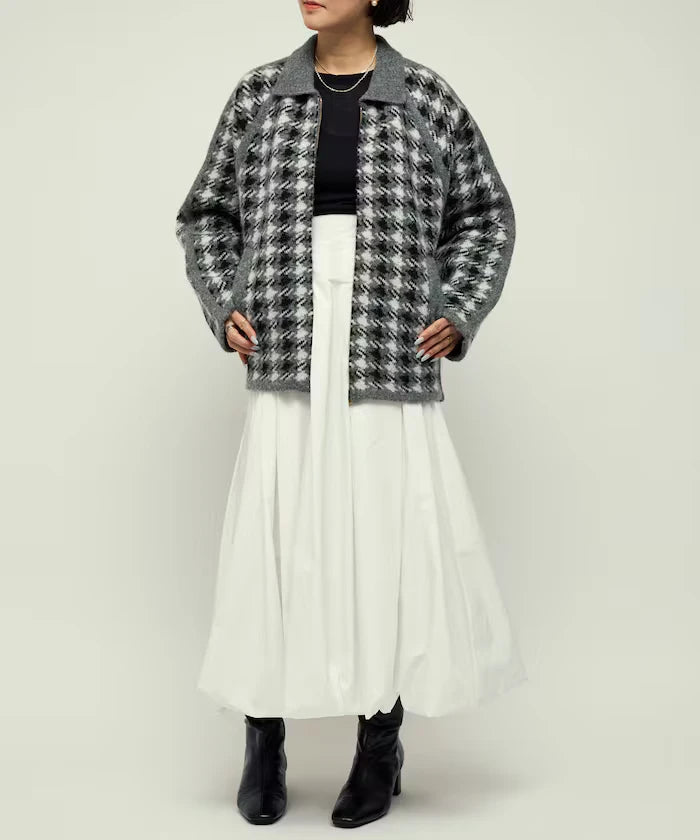 Wool Blend Gancube Check Knit Zip Blouson