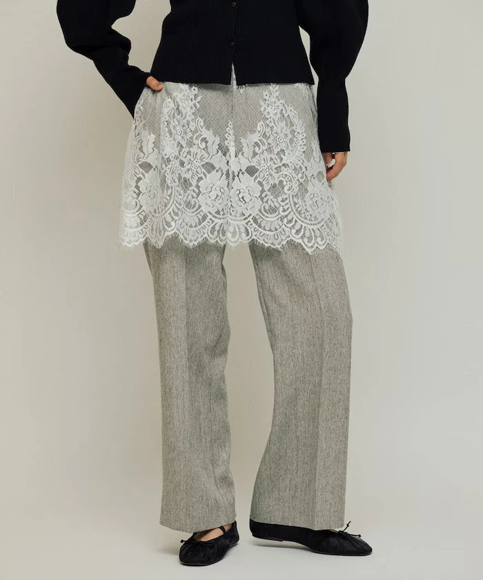 Lace Layered Slacks / Center Press Wide Slacks