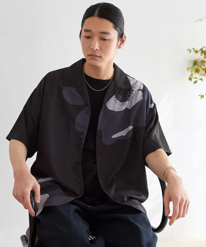 Open Collar Big Pattern Short Sleeve Shirt / Big Silhouette
