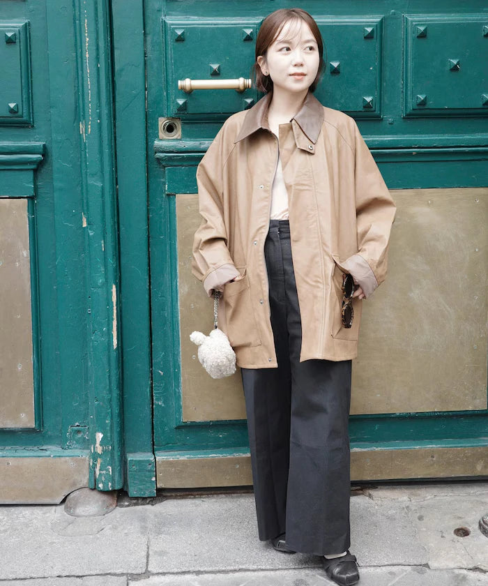 Oversized leatherette blouson / Mixed material switching