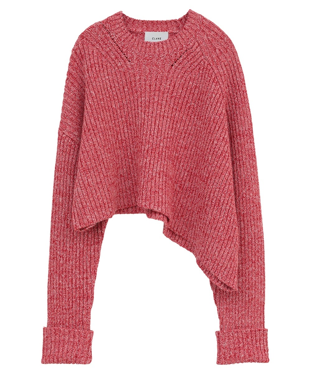 ASYMMETRY WIDE SHORT KNIT TOPS