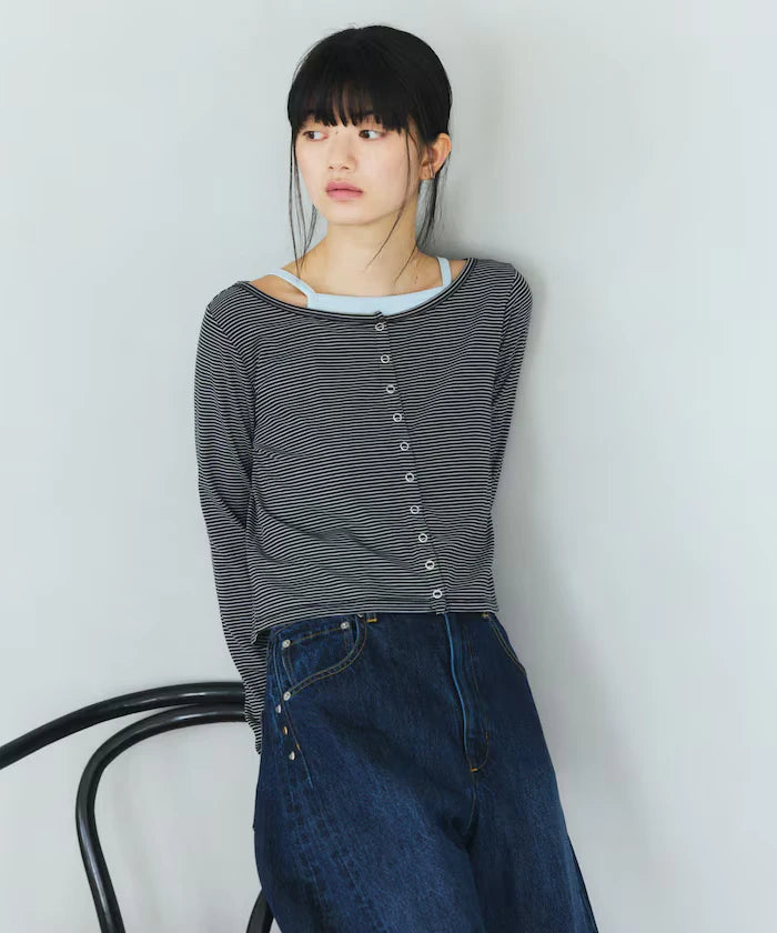 Layered Set Top / Striped Cardigan & Camisole