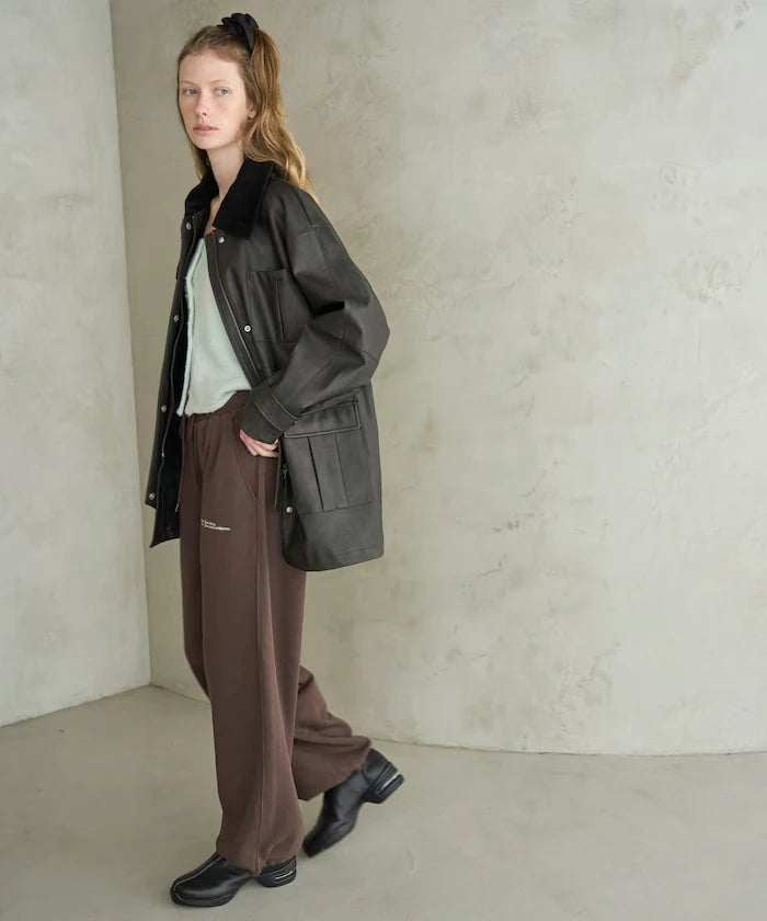 Oversized Crush Leatherette Jacket / Collar Corduroy