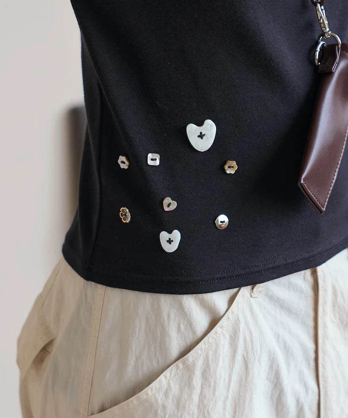 Many Button Cotton Modal Long Sleeve T-Shirt
