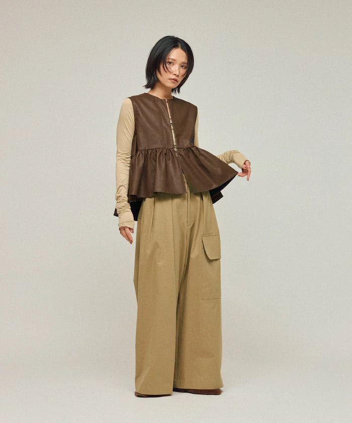 Leather Peplum Gathered Vest