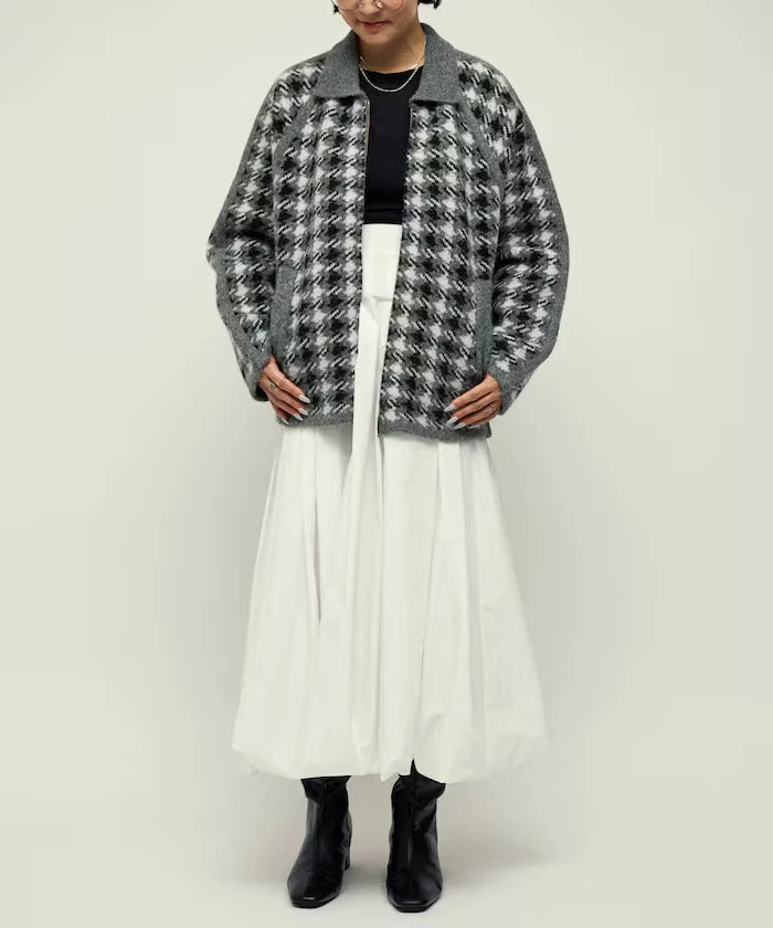 Wool Blend Gancube Check Knit Zip Blouson