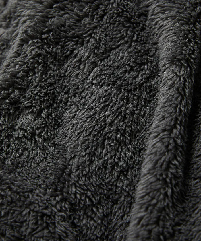 Relaxed Fit Shaggy Fleece Crew Neck Cardigan