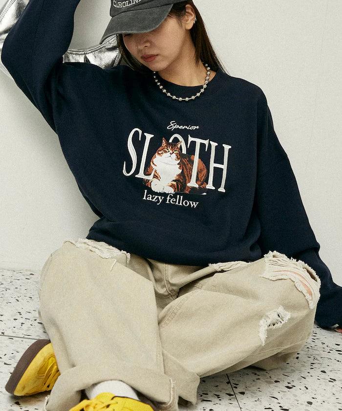 SLOTH Cat Fleece Lined Sweatshirt Limited Edition