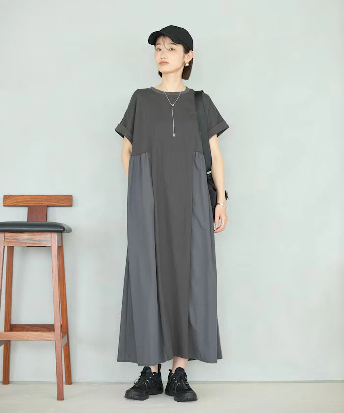Organic Cotton Mixed Material Docking Gather Dress