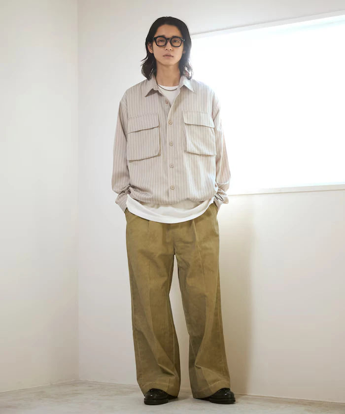 Fade processing cotton tuck wide pants