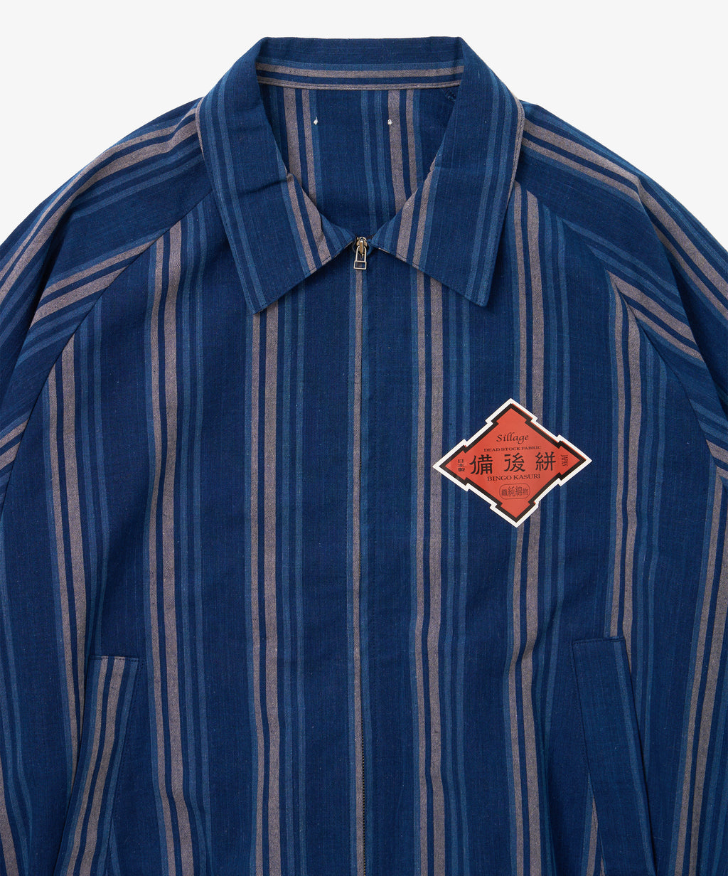 bingo kasuri zip up blouson navy stripe