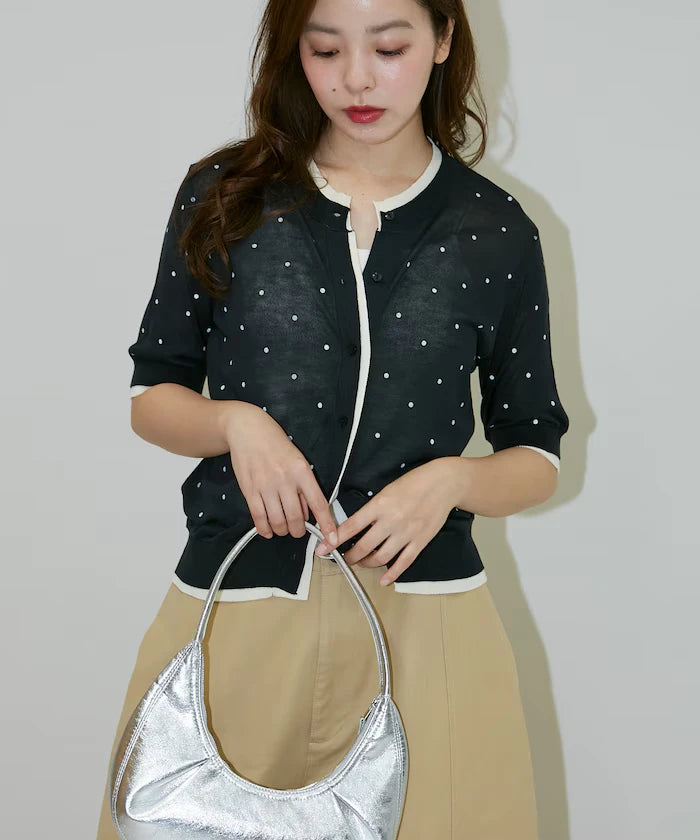 Dot Pattern Layered Short Sleeve Knit Cardigan Limited Release