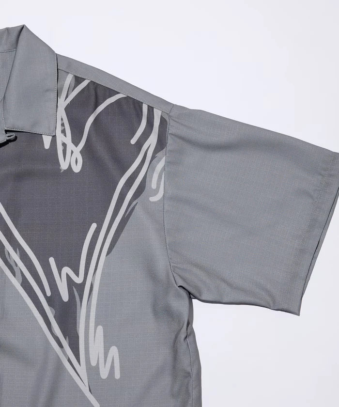 Open Collar Big Pattern Short Sleeve Shirt / Big Silhouette