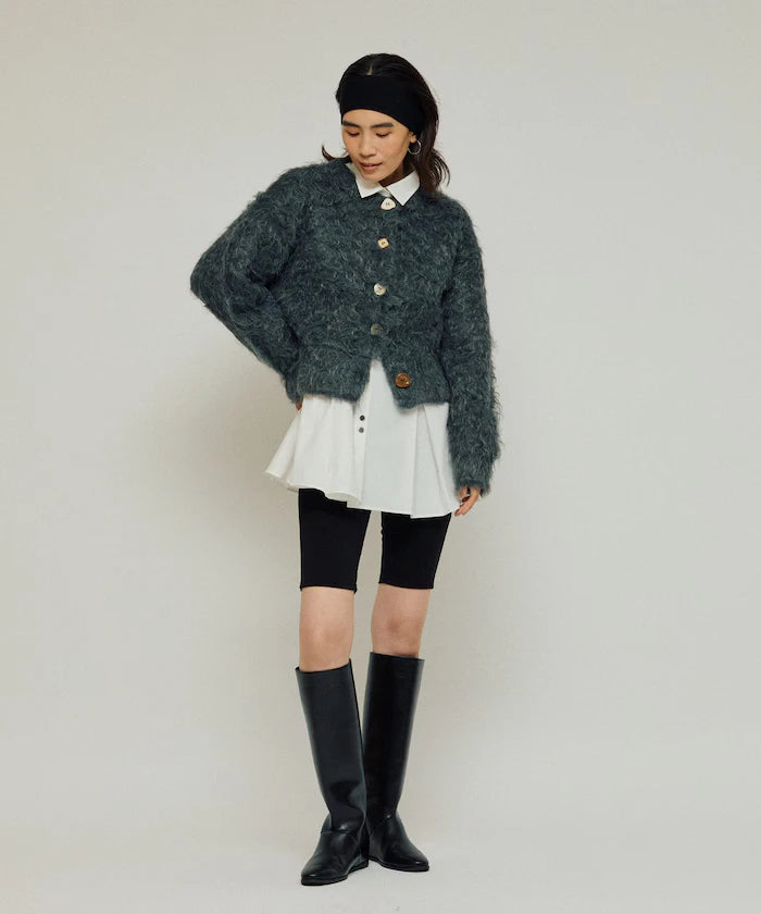 Variation Button Shaggy Knit Cardigan