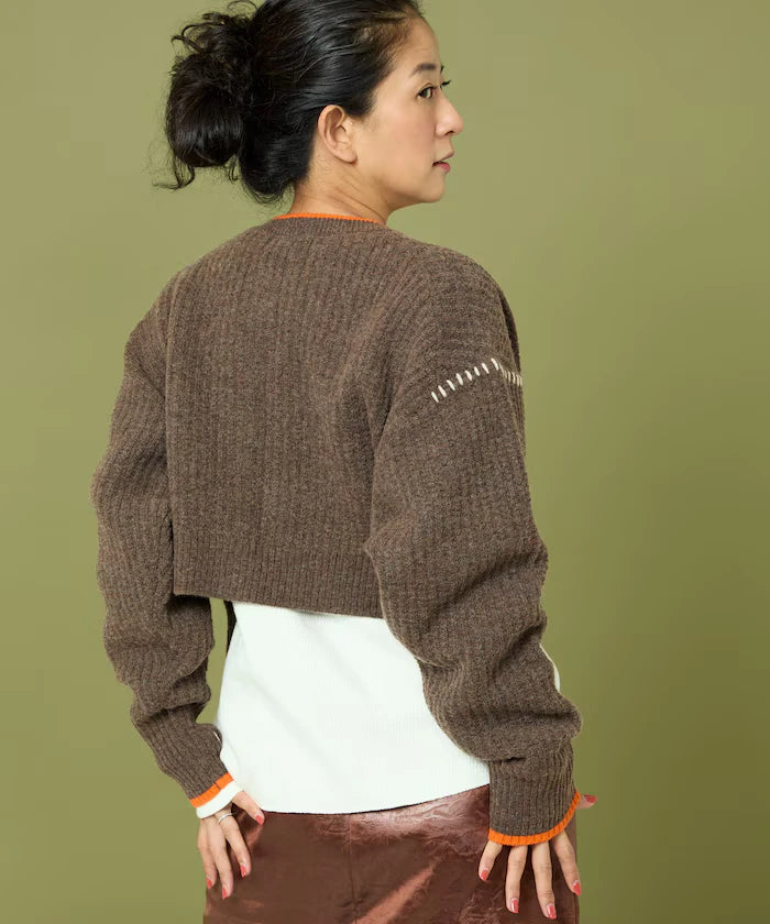 Short Length Color-block Knit Cardigan