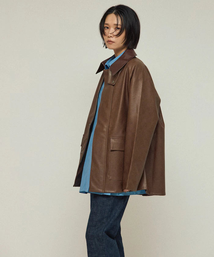 Oversized leatherette blouson / Mixed material switching