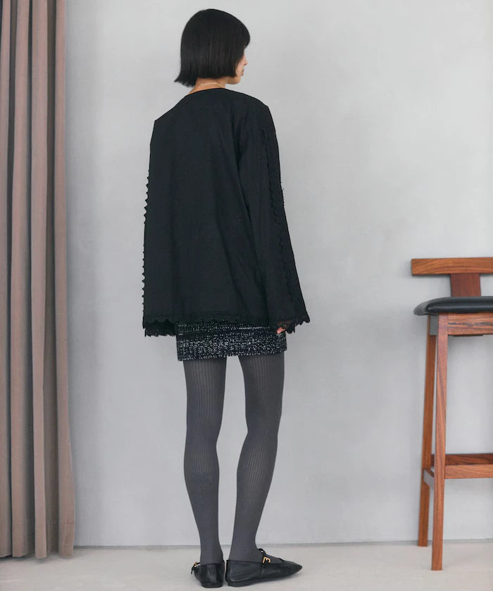 Lace Panel V-Neck Shirt