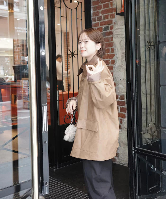 Oversized leatherette blouson / Mixed material switching