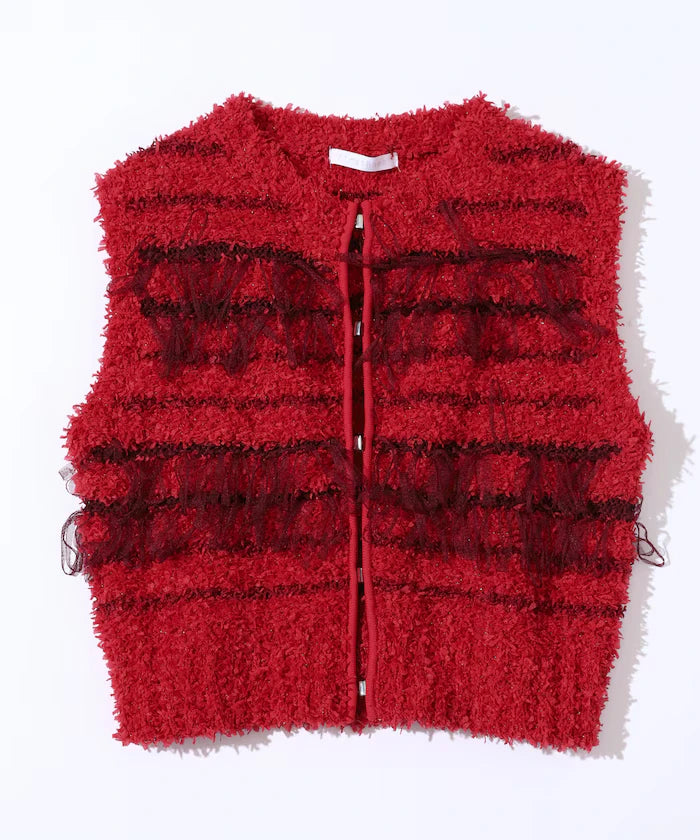 Mixed Material Fringe Knit Vest / Striped Knit Gilet