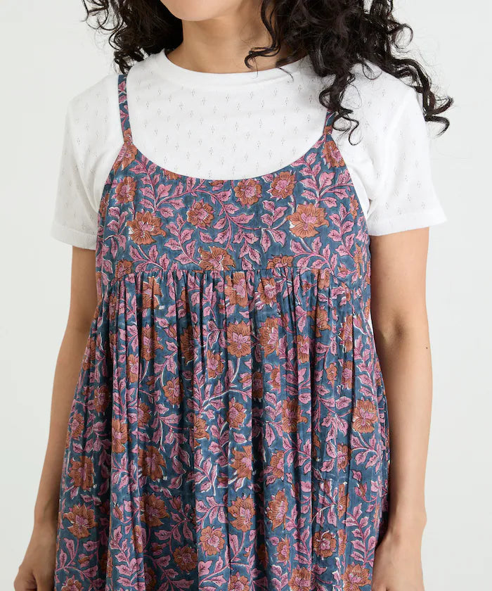 India Woodblock Flower Print Cami Dress