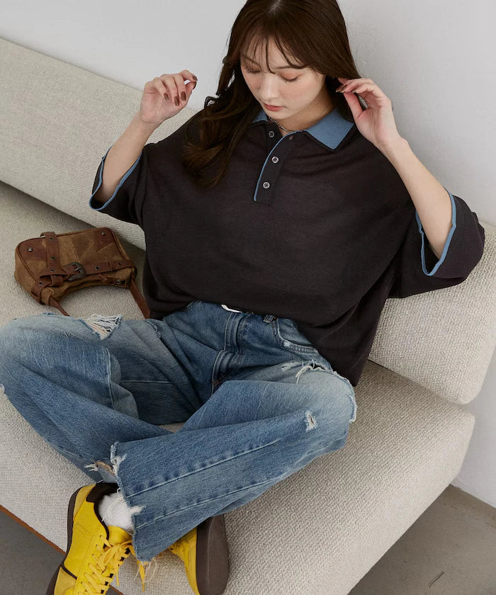 LOVE POP STUDIO Collar Layered Knit Polo Shirt Limited Edition