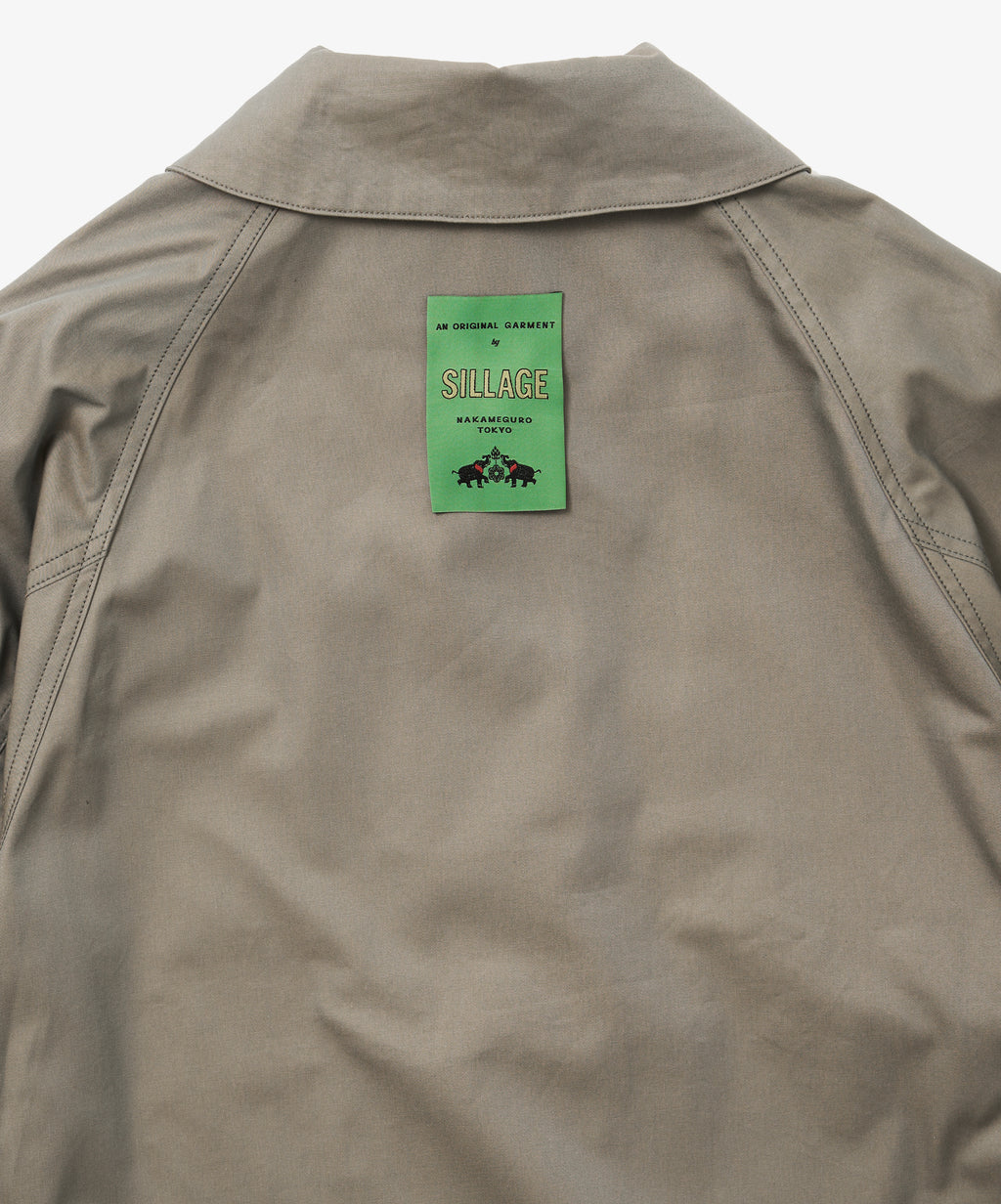 balmacaan coat gabardine iridescent green