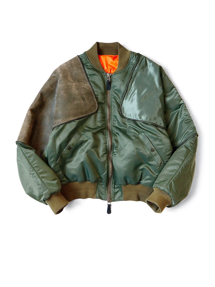 MA-1 Nylon x Crack Leather Sham Bomber JKT