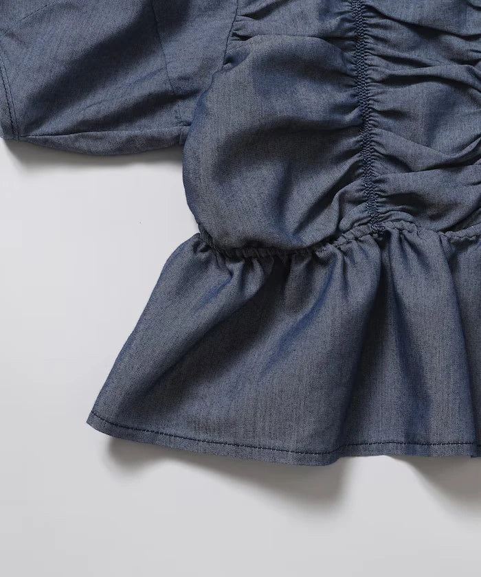 Sheer Shirring Volume Sleeve Blouse / 5 Short Sleeves