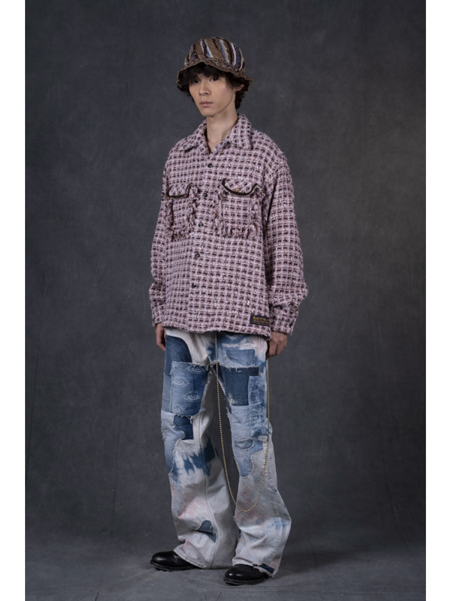14oz Denim 5P Tie-dye Rat Flare Pants (Cre...