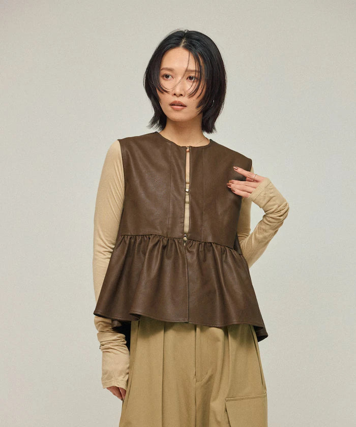 Leather Peplum Gathered Vest