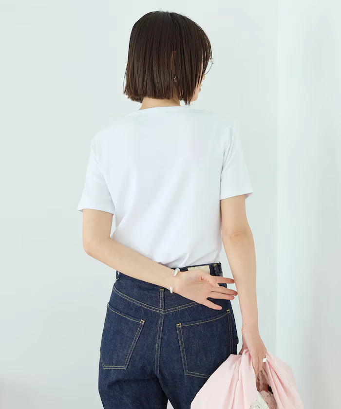 Shell Button Flower Motif Cotton Modal T-Shirt