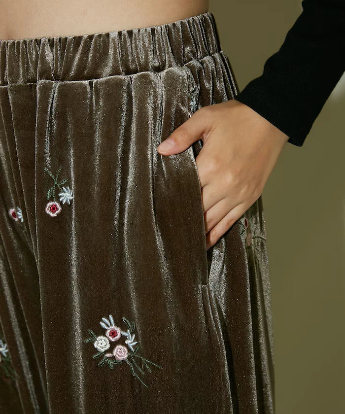Flower Embroidery Velvet Easy Pants Limited Edition