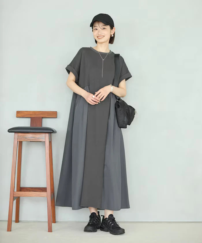 Organic Cotton Mixed Material Docking Gather Dress