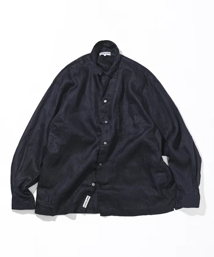Linen Open Collar Long Sleeve Shirt