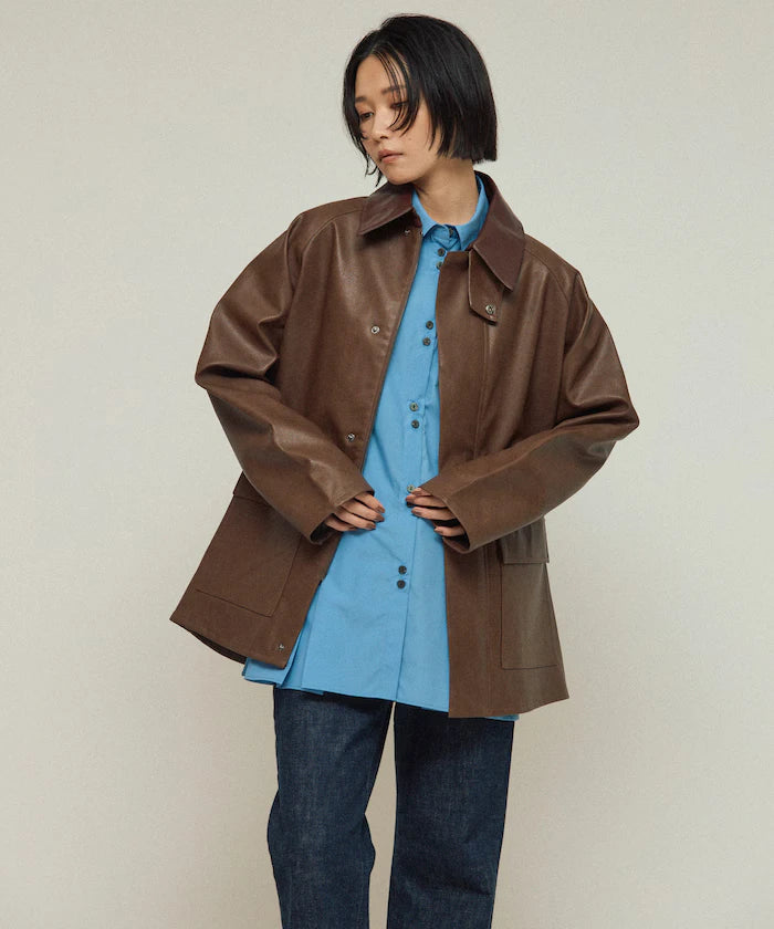 Oversized leatherette blouson / Mixed material switching