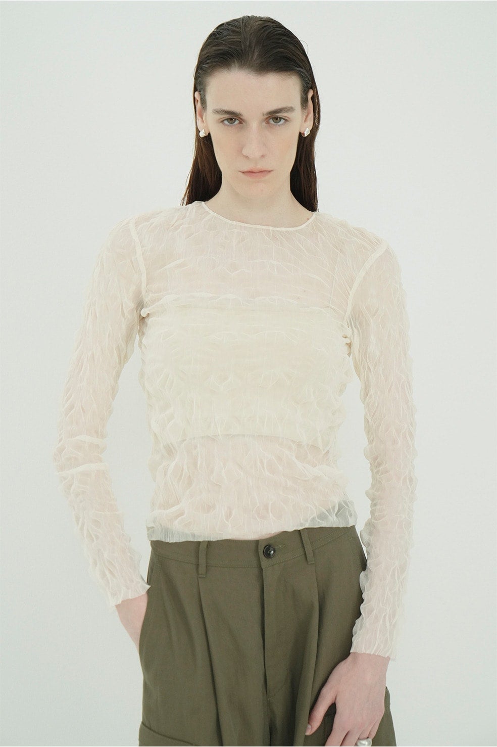 CRINKLED PLEAT SHEER TULLE TOPS