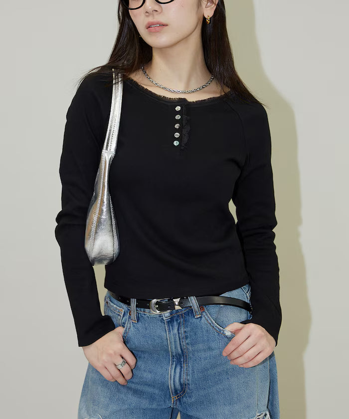 Lace Insert Long Sleeve T-Shirt